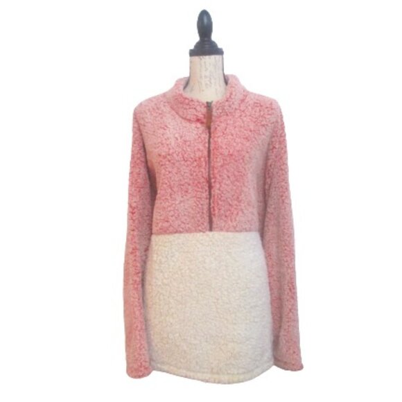 Time & Tru  Women's Pink Cream Piled Fleece 1/4 Zip Pull Over - Picture 2 of 7